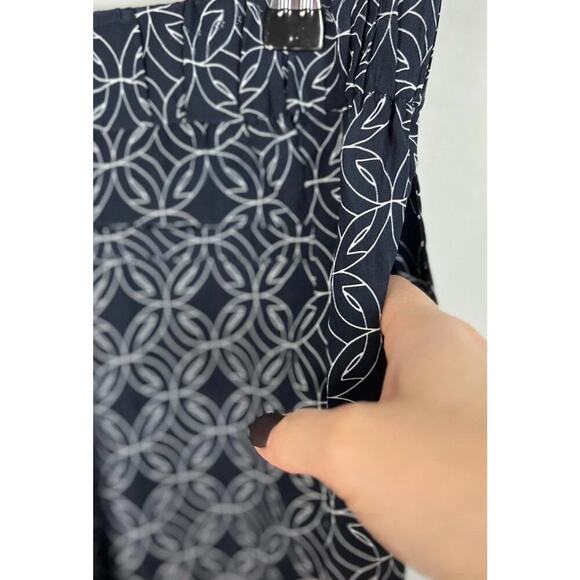 Ecru 100% Silk Navy Geometric Print Wide Leg Pants Women’s Size S Elastic Waist - Picture 7 of 7